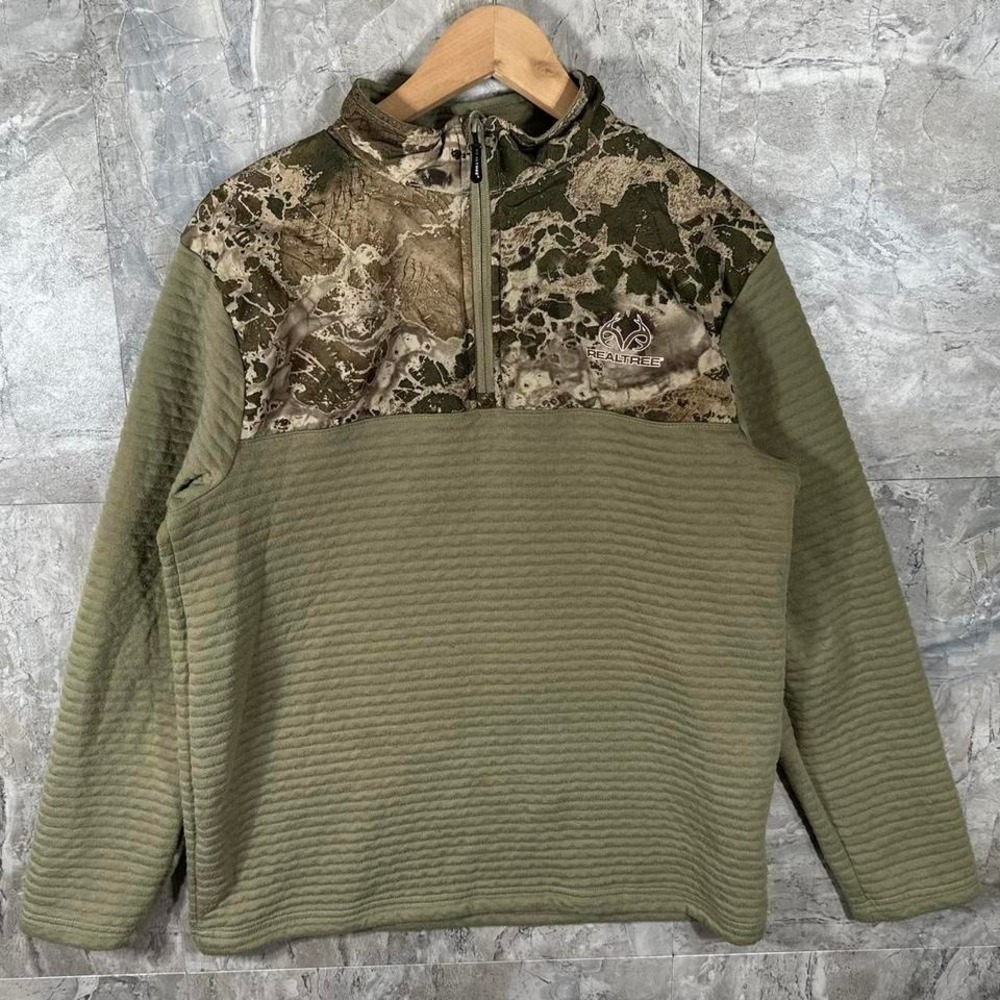 Women's REALTREE Pullover Collared Quater zip Camo/Green Sweater Size LG hunting